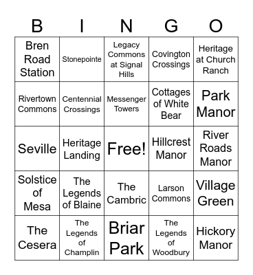 Celebrating Senior Sites! Bingo Card