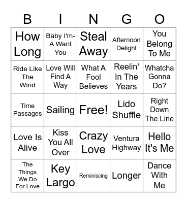 Yacht Rock Bingo Card