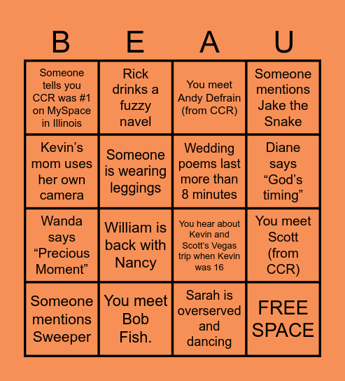 Meg + Kev's Beau-O Bingo Card