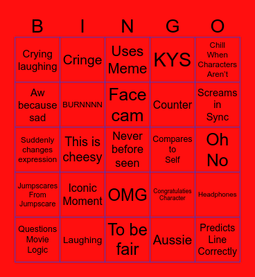 Reaction Bingo Card