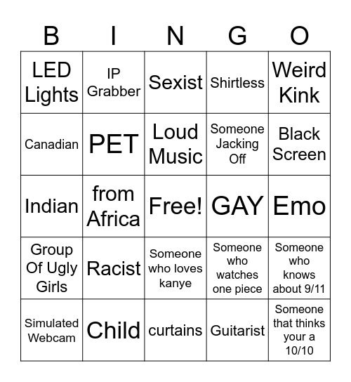 Omegle Bingo Card