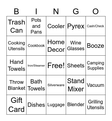 Emily's Bridal Shower Bingo Card
