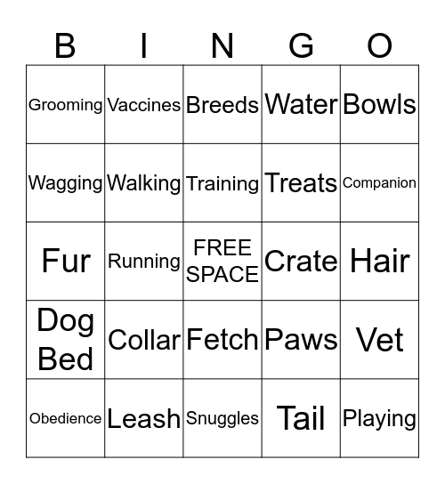 General Dog Care Bingo Card