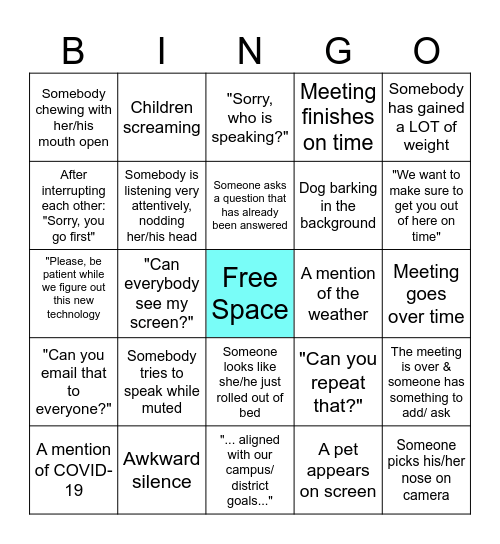 Aug. 18th Virtual PD Bingo Card