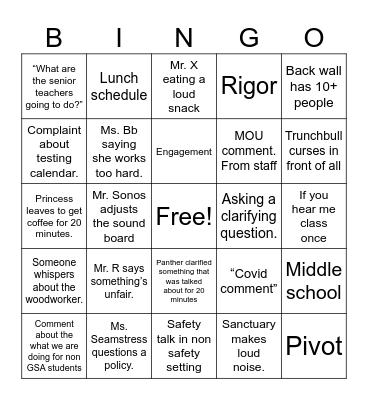 Welcome to the jungle 2023 Bingo Card