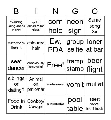 Airdrie Barcrawl Bingo Card