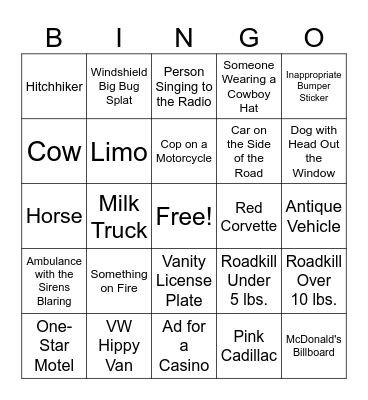 Road Trip Bingo Card