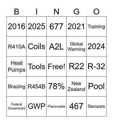 Refrigerant Bingo, Baby Bingo Card