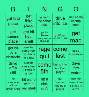 Double Dash Bingo Card