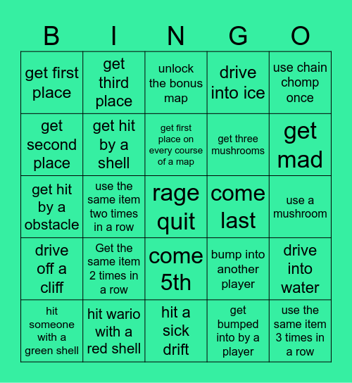 Double Dash Bingo Card