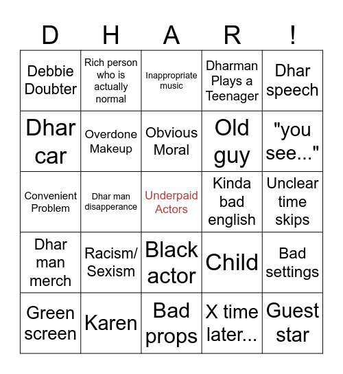 dhar man bingo Card