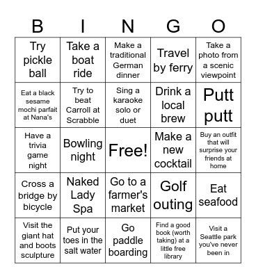 Birgit's Seattle Vacation Bingo 2023 Bingo Card