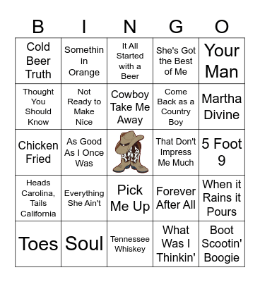 Cool Country 2 Bingo Card