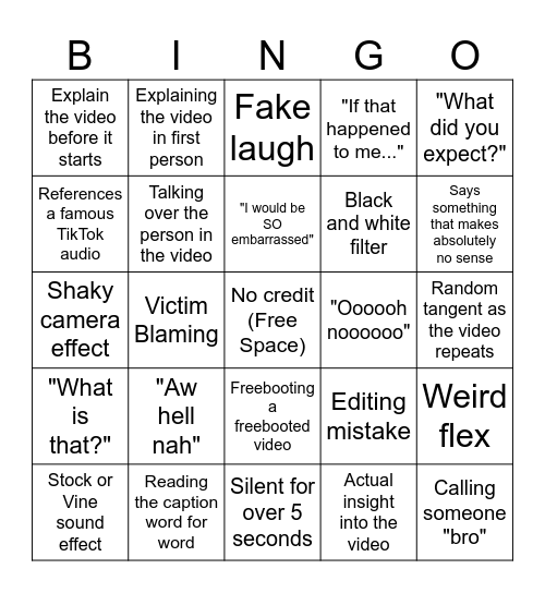 Sssniperwolf Bingo Card