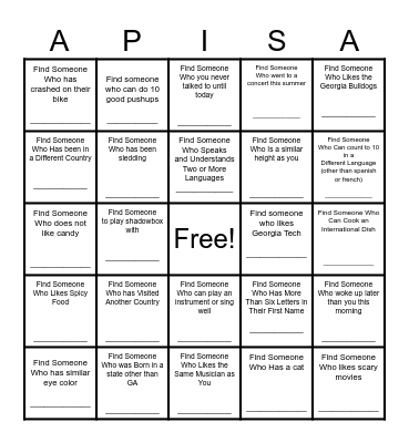 Find a Friend Bingo Card