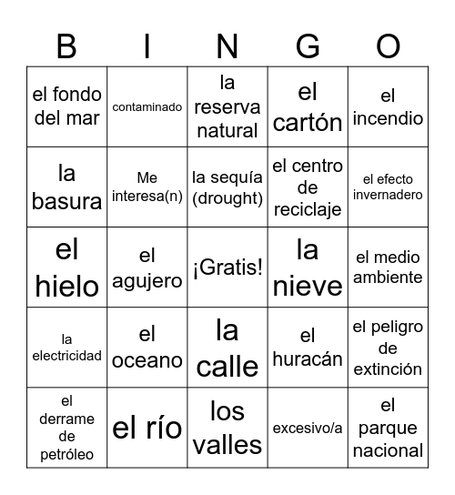 S3U3 La conservación y la ecología Bingo Card