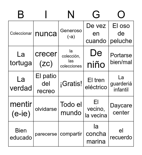 S3U2 Mis recuerdos Bingo Card