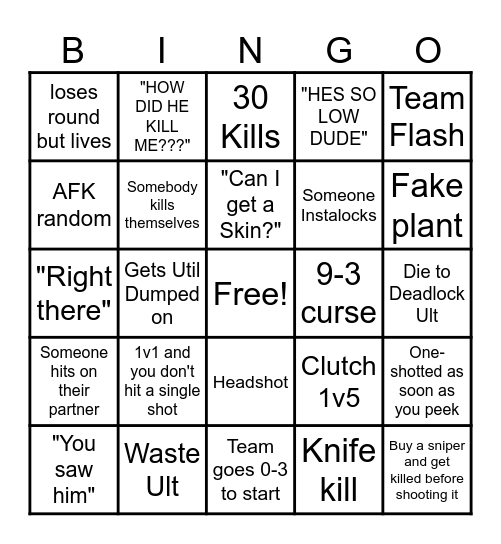 Drunk Val Bingo Card