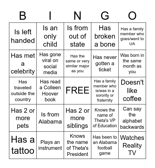 Untitled Bingo Card