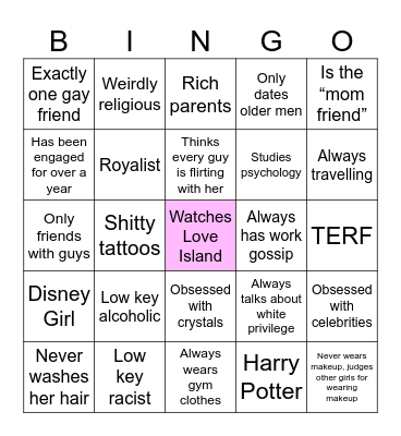 White Girl Bingo Card