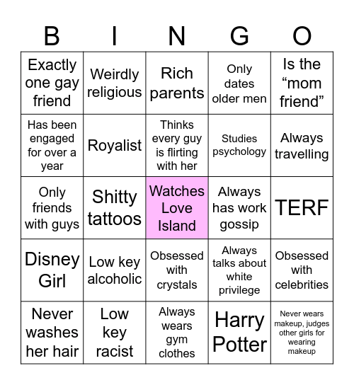 White Girl Bingo Card