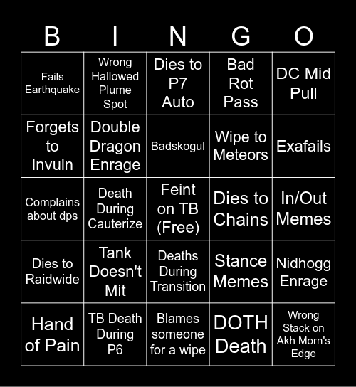 DSR Bingo Card Bingo Card