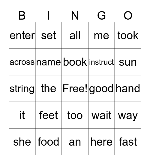 Word Bingo 3rd Bingo Card