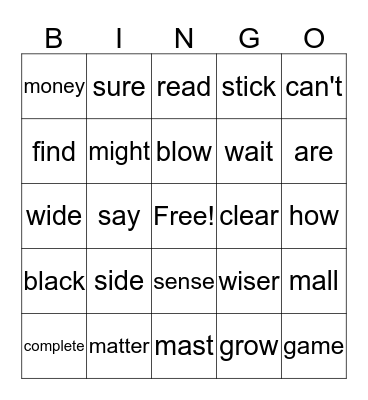 Word Bingo 3rd Bingo Card