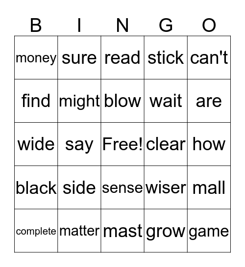 Word Bingo 3rd Bingo Card