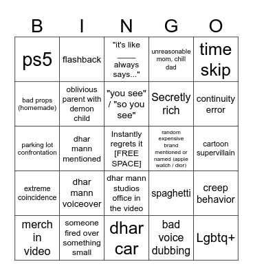 Dhar Mann Bingo v4 Bingo Card