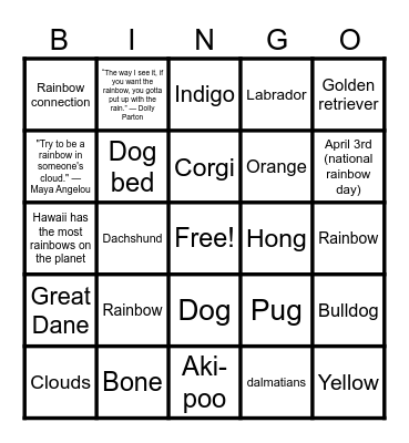 Rainbows and puppies Bingo Card