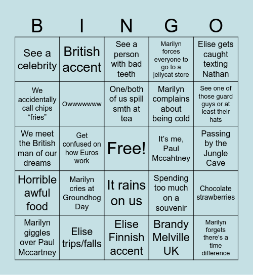 London Bingo Card