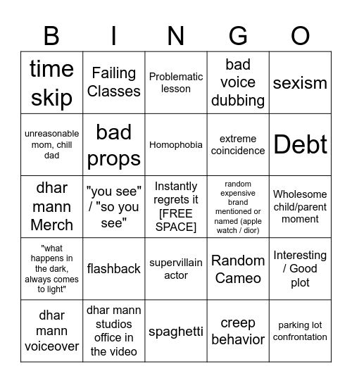 Dhar Mann Bingo v4 Bingo Card