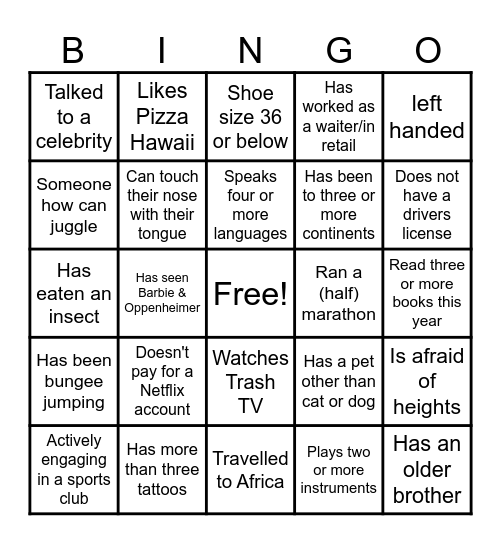 Let's play BINGOOO! Bingo Card