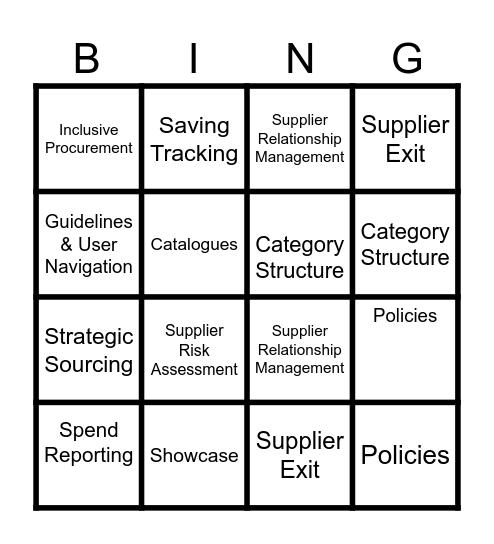 Centre of Excellence Bingo Card