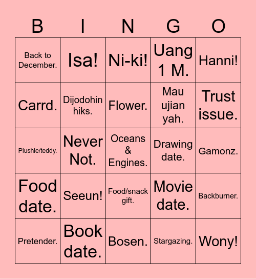 Seeun’s Bingo! Bingo Card