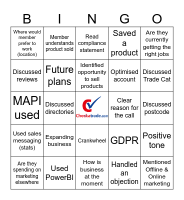 Cross Sales Bingo Card