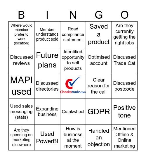 Cross Sales Bingo Card