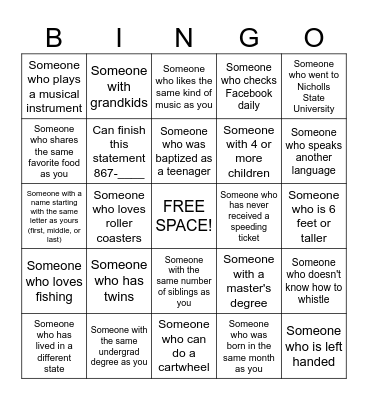Get-to-know-you Bingo: ADULTS Bingo Card