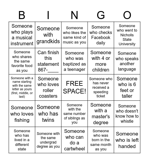 Get-to-know-you Bingo: ADULTS Bingo Card