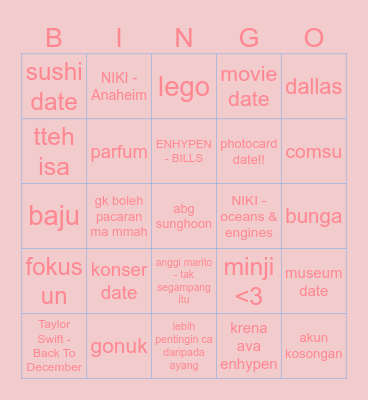 1st Game : Bingo Card