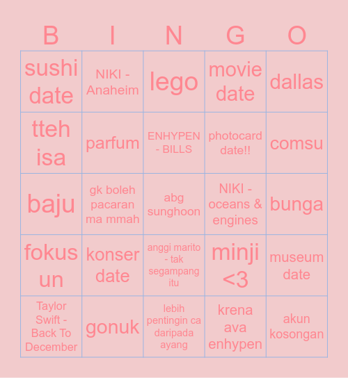 1st Game : Bingo Card