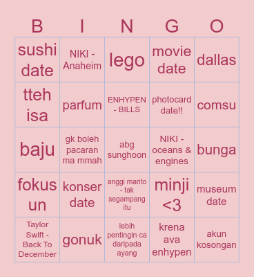 1st Game : Bingo Card