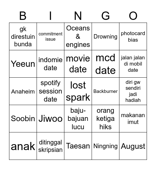 Bingo Loverie Bingo Card