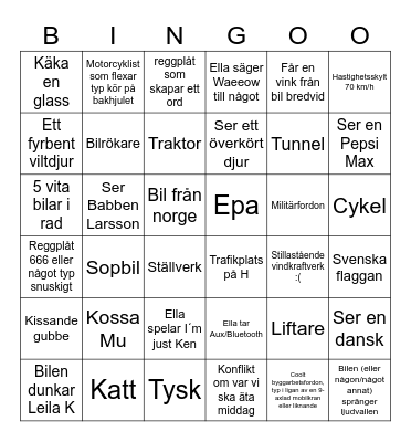 The Most Epic Road Trip Bingo Ever Bingo Card