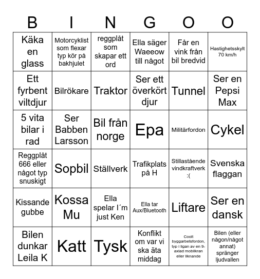 The Most Epic Road Trip Bingo Ever Bingo Card