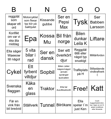 The Most Epic Road Trip Bingo Ever Bingo Card