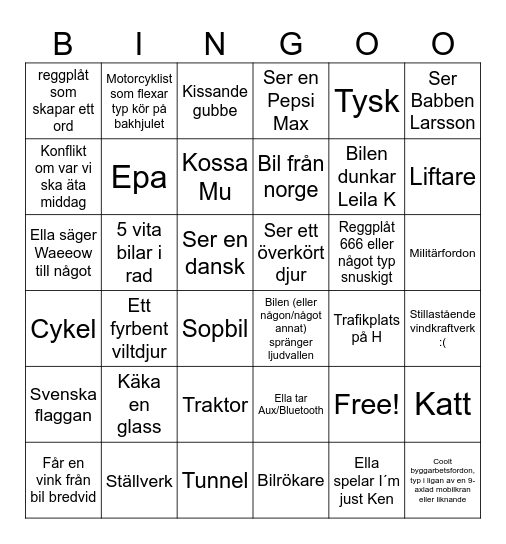 The Most Epic Road Trip Bingo Ever Bingo Card