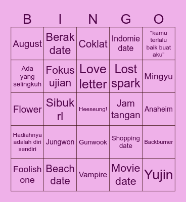reveHEESEUNG Bingo Card