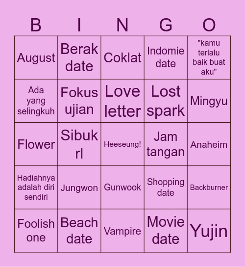reveHEESEUNG Bingo Card